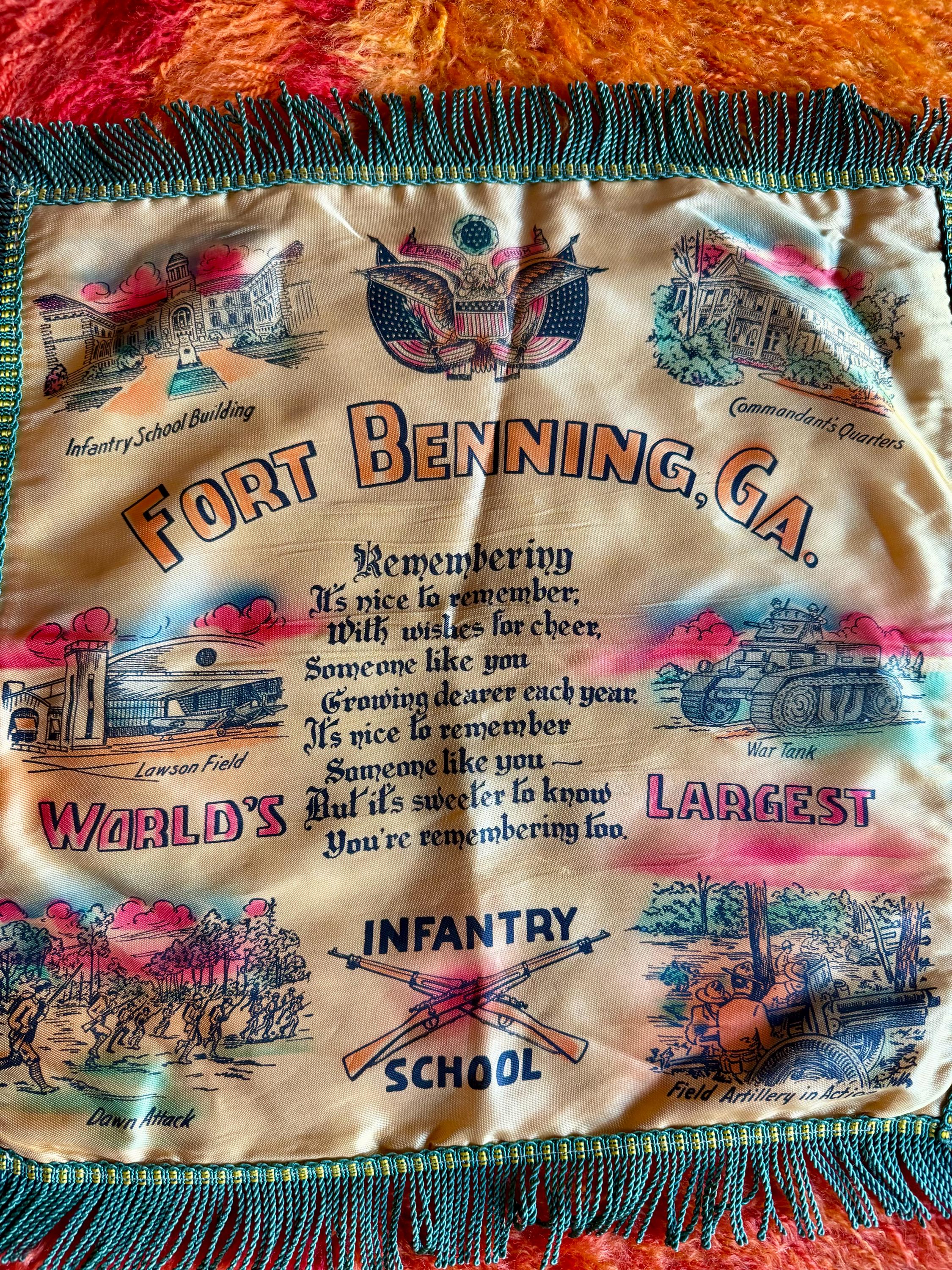 Vintage 40s Souvenir Silk Fringed Pillow Covers / Vintage 40s Silk