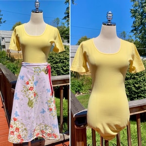 Vintage 70s Buttercream Yellow Bodysuit / Vintage Yellow Bodysuit / Vintage Short Sleeved Bodysuit / Vintage Yellow Snap Crotch Bodysuit M