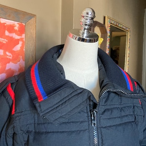 Vintage 70s/80s Black Insulated Down Ski Jacket / 1970s Black Ski Coat / Vintage Ski Jacket / Vintage Black & Red Ski Jacket