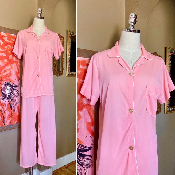 Vintage 60s Pink Nylon Kmart Pajama Set / 60s Pin… - image 1