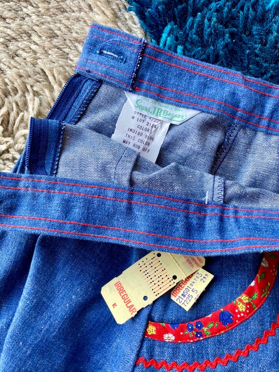 Vintage 70s Floral Chambray Denim Teen Sized Sears Bazaar