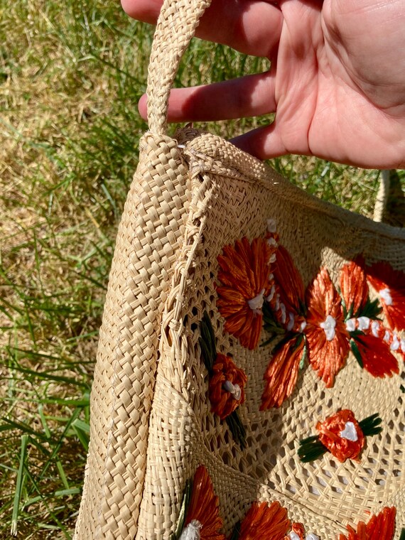 Vintage 60s Floral Woven Straw Purse / Vintage 60… - image 4