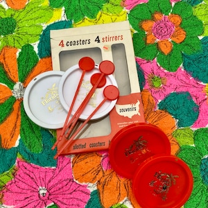 Vintage Novelty Florida Souvenir Party Coasters & Drink Stirrers Gift Set / Vintage Florida Souvenir Cocktail Party Coasters Gift Set