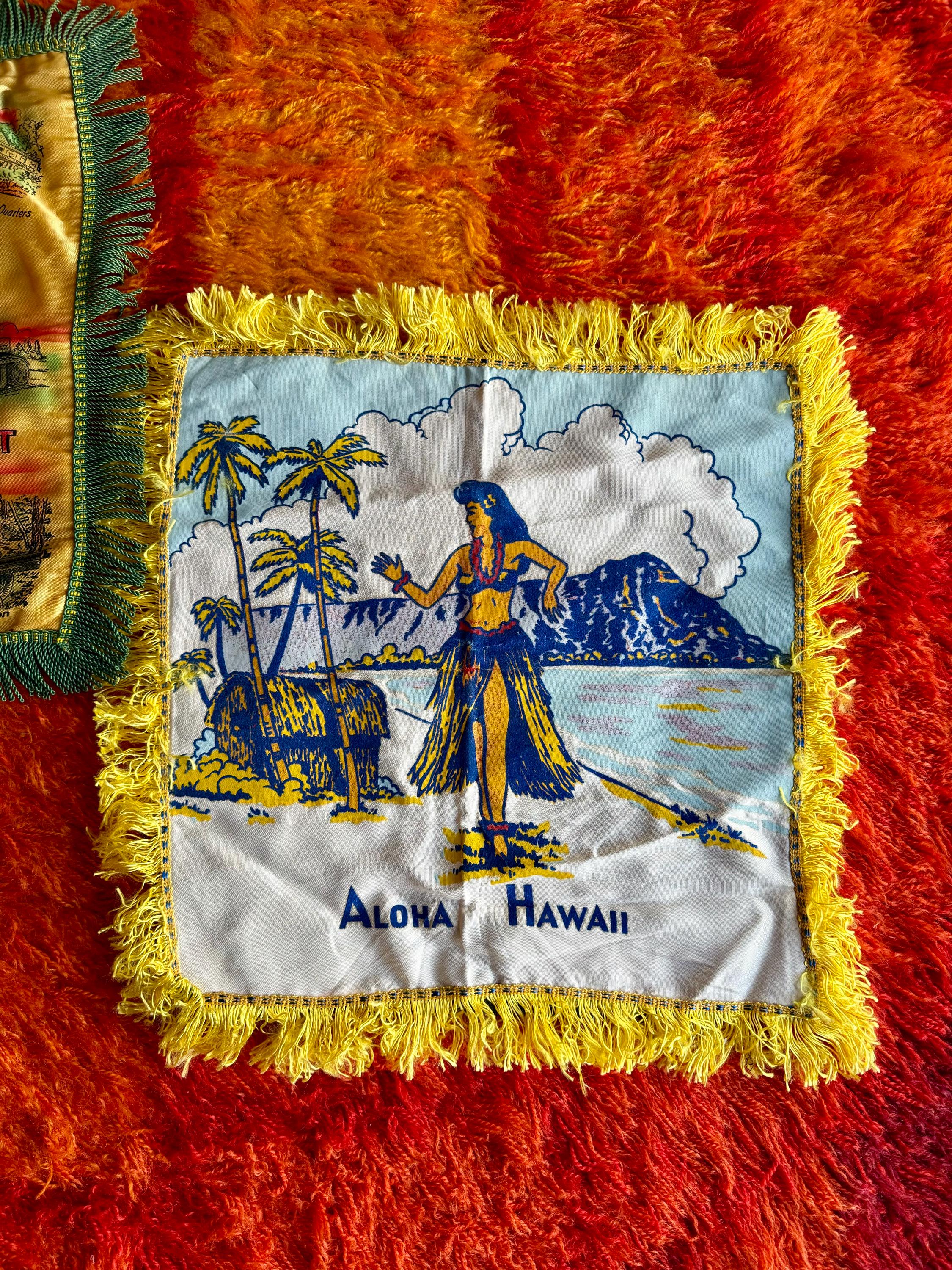 Vintage 40s Souvenir Silk Fringed Pillow Covers / Vintage 40s Silk