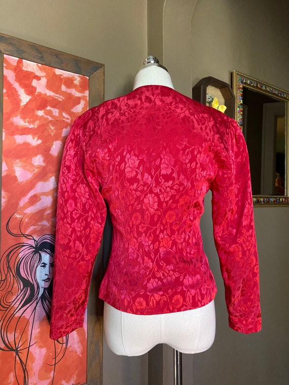 Vintage 80s Red Floral Henry Lee Petites Blazer /… - image 9