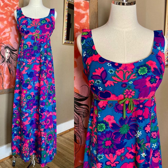 Vintage 60s Psychedelic Pink & Blue Day-Glo Maxi D