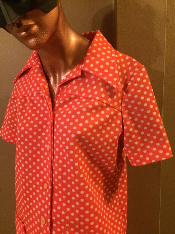 Vintage 70s Orange Polka Dot Shirt / Vintage 70s O