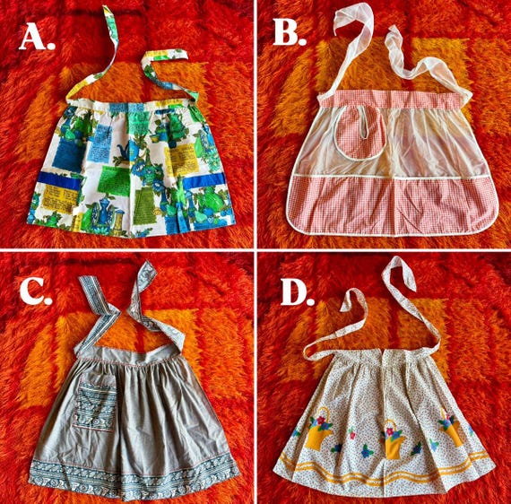 YOU PICK / Vintage 60s/70s Novelty Print Apron / Vintage 60s Blue Kitchen Apron / Vintage Gingham Half Apron / Vintage Floral Apron View 2