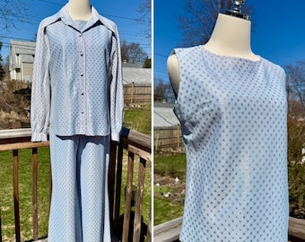 Vintage 70s Sparkly Blue & Silver Ladies Pantsuit AS IS / 70s Blue and Silver Pants Set / Vintage Disco Pants Suit / Vintage Disco Pants Set