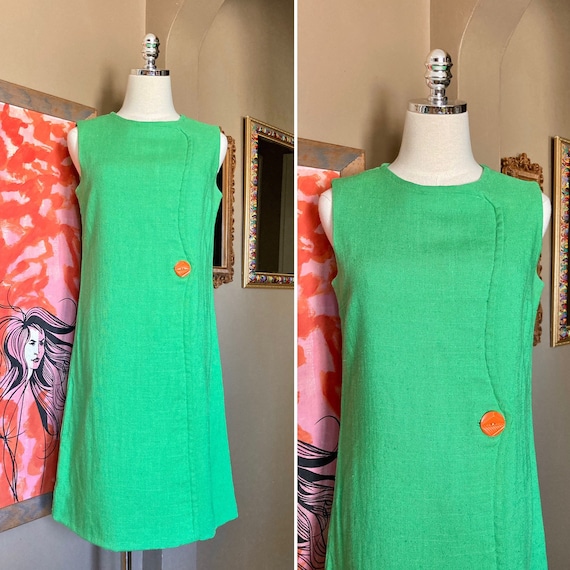 60's Vintage Mod Red, Green and Black Knit Dress
