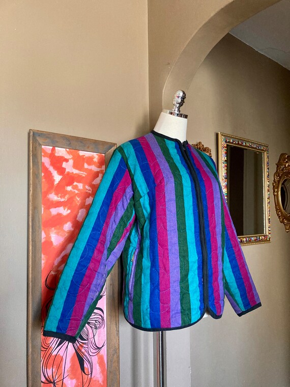 Rare Vintage 60s Mod BRIGHT Striped Color Block Q… - image 4