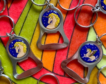 ONE Vintage NOS Rainbow Unicorn or Pegasus Bottle Opener Keychain / Vintage Unicorn Opener / Vintage Unicorn Bottle Opener Keychain