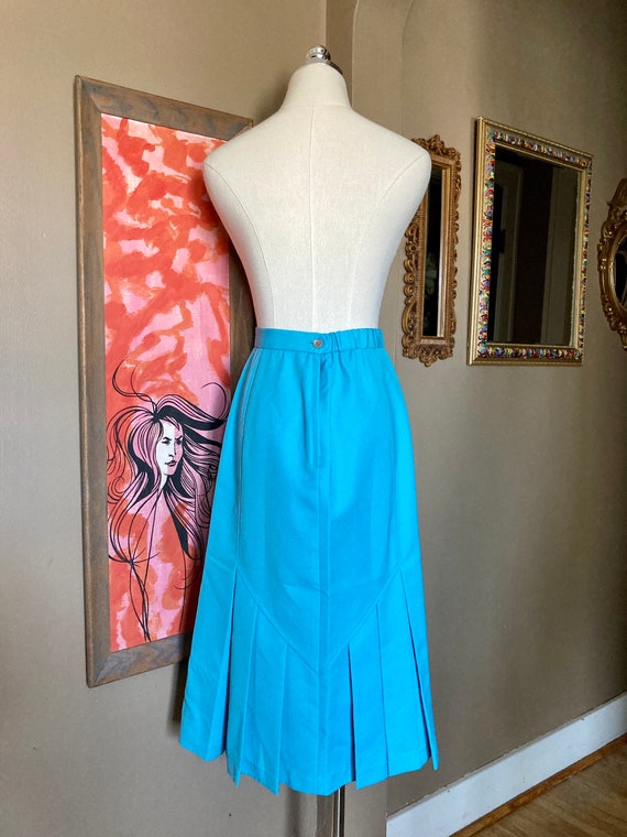 Vintage 70s Blue Pleated Midi Skirt / Vintage Blu… - image 7
