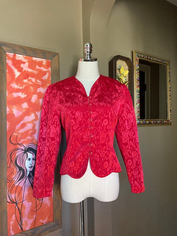 Vintage 80s Red Floral Henry Lee Petites Blazer /… - image 10