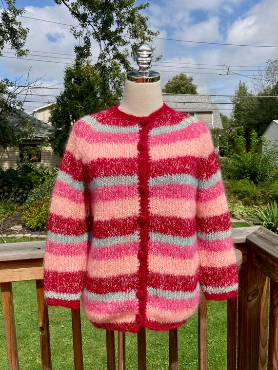 Vintage 50s/60s Fuzzy Pink Striped Wool Mohair Ble