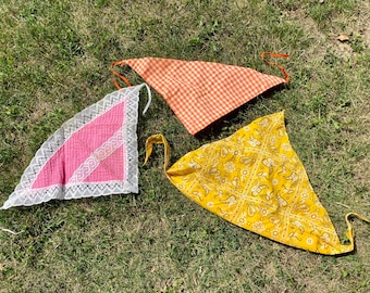 YOU PICK / Vintage 70s Hair Scarf Bandanna / Vintage 70s Orange Gingham Hair Scarf / Vintage Pink Hair Scarf / Vintage Yellow Hair Bandanna