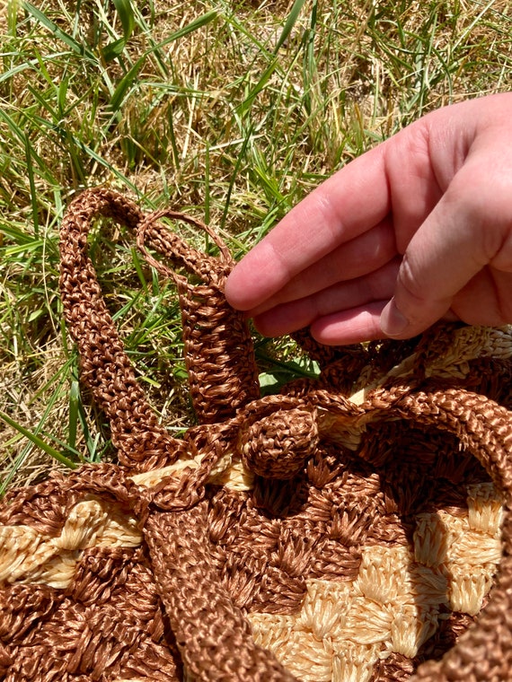 Vintage 60s/70s Brown Chevron Woven Raffia Purse … - image 4