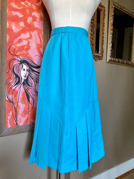 Vintage 70s Blue Pleated Midi Skirt / Vintage Blu… - image 3