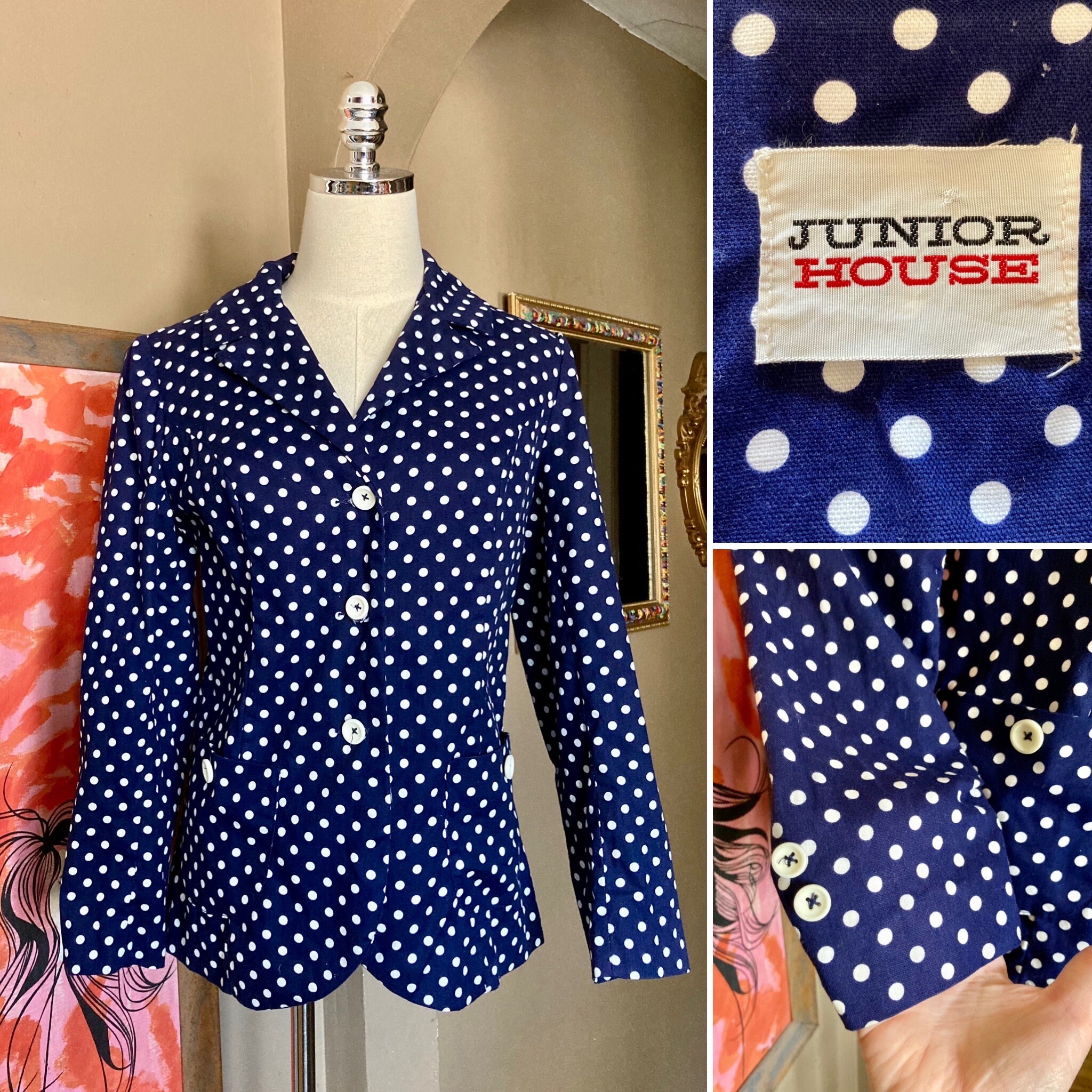 Blue polka dot blazer deals