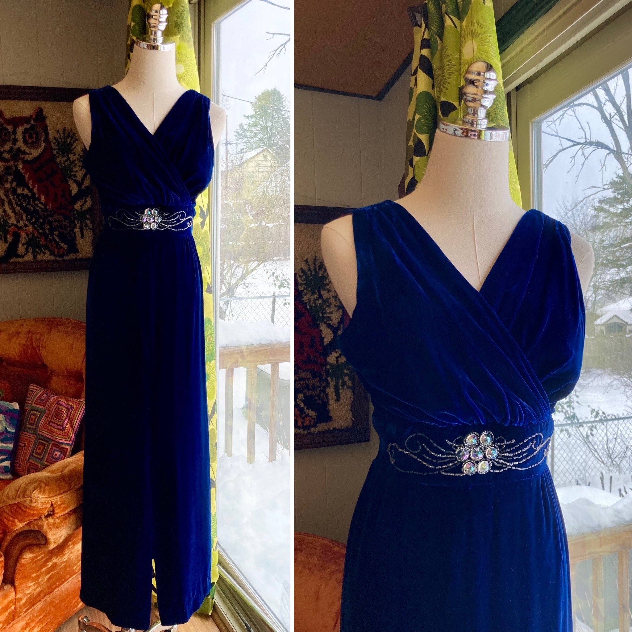 Vintage Beaded Blue Dress - Etsy Vintage Beaded Blue Dress - Etsy