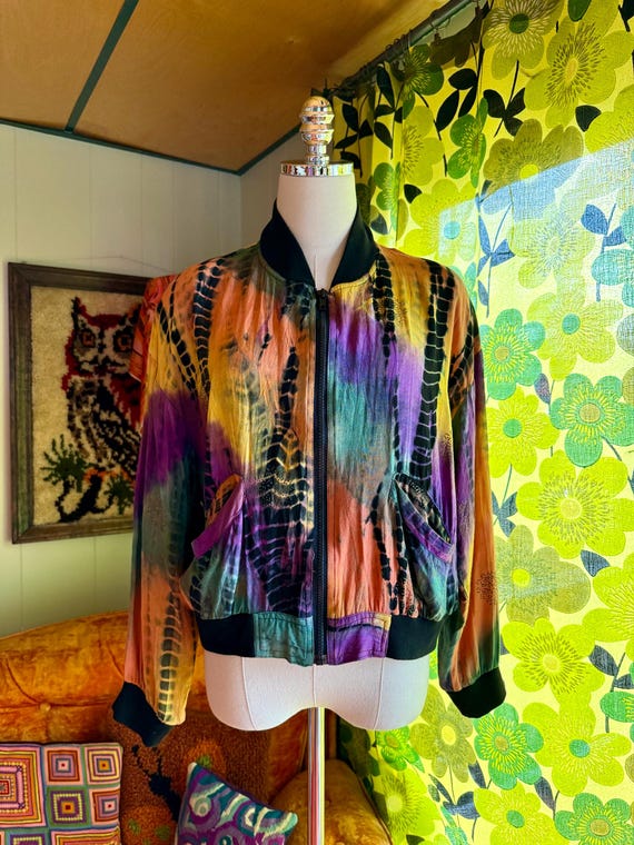 Vintage 90s Tie Dye Zip Up Bomber Jacket / Vintag… - image 10