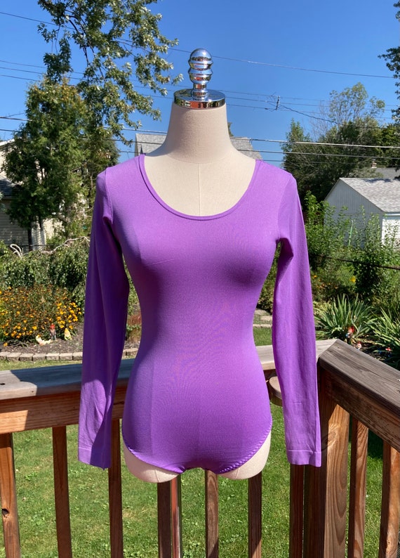 Vintage 70s Bodysuit - Purple Psychedelic Print Ruffl… - Gem