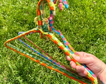 Set of Five Vintage Rainbow Crochet Granny Hangers / Vintage Granny Crochet Hangers / Vintage Crochet Knit Granny Hangers