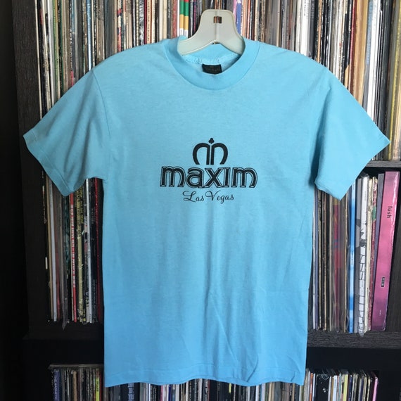 Vintage 70s Las Vegas Shirt / Vintage Blue Maxim L