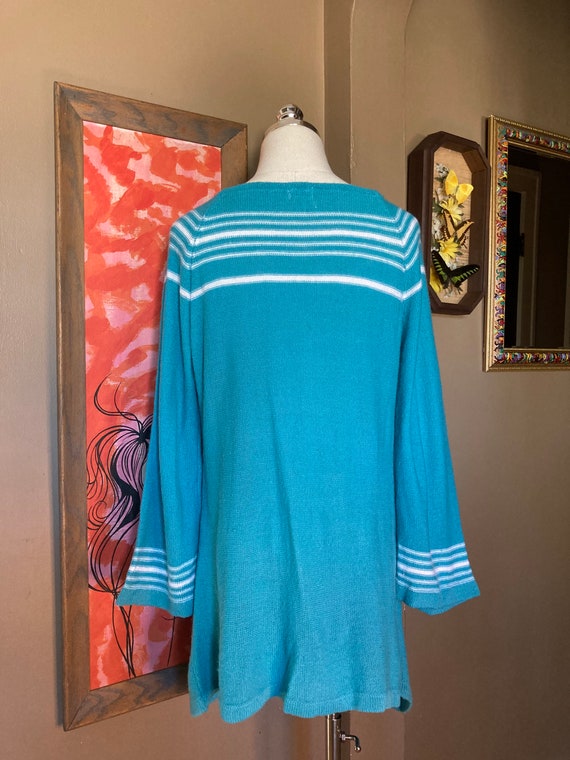 Vintage 70s Blue & White Striped Bell Sleeved Swe… - image 8