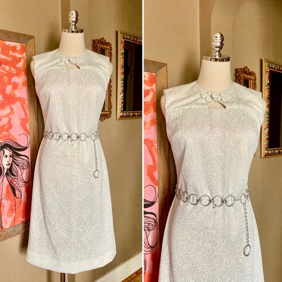 Vintage 60s Mod Sparkly Silver Cutout Dress / Vin… - image 1