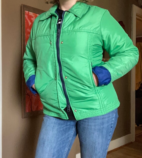 Vintage 70s Green Ski Jacket / 1970s Blue Ski Coat