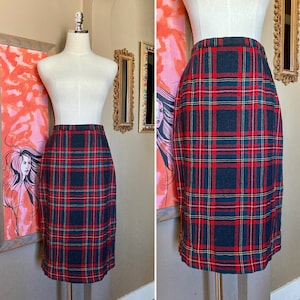 Vintage 60s Pendleton Plaid Wool Skirt / Vintage Red Plaid Pendleton Skirt / Vintage Midi Plaid Pendleton Skirt