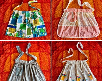 YOU PICK / Vintage 60s/70s Novelty Print Apron / Vintage 60s Blue Kitchen Apron / Vintage Gingham Half Apron / Vintage Floral Apron