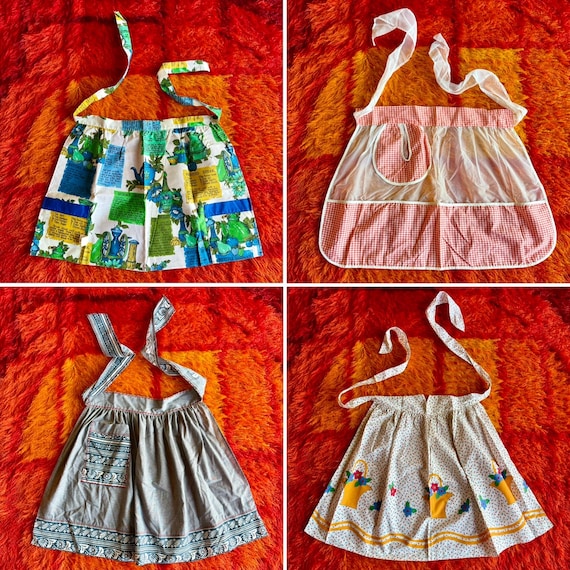 YOU PICK / Vintage 60s/70s Novelty Print Apron / Vintage 60s Blue Kitchen Apron / Vintage Gingham Half Apron / Vintage Floral Apron