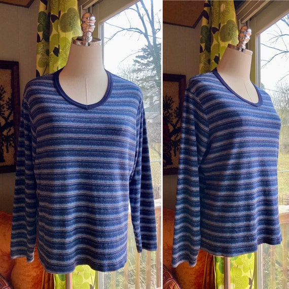 Vintage 90s Blue Striped Xhilaration Shirt / Vint… - image 1