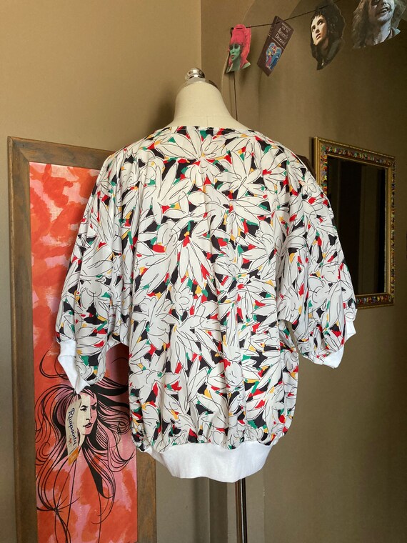 DEADSTOCK Vintage 80s Flowy White Floral Blouse /… - image 6