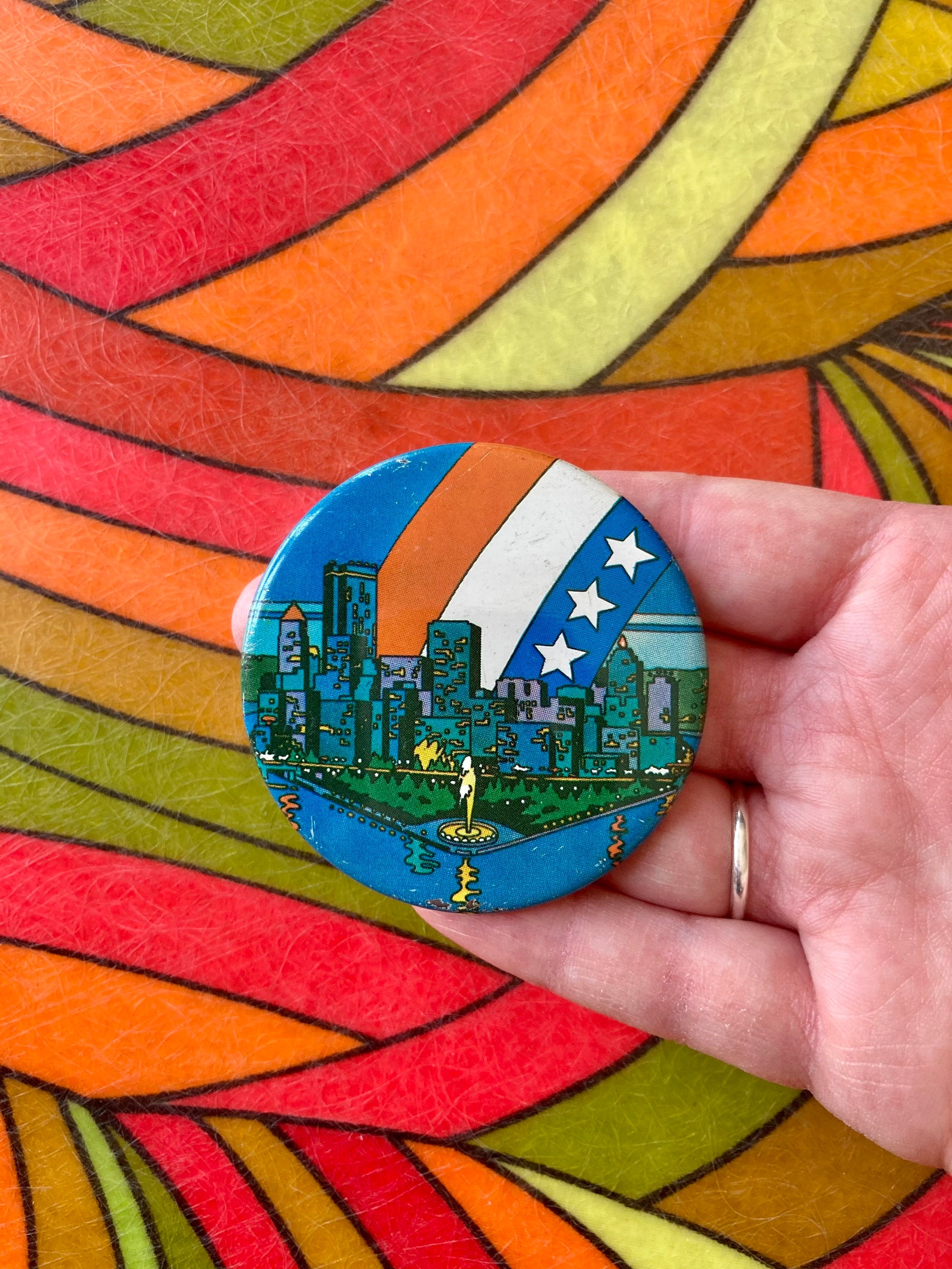 Vintage 70s Rainbow Pittsburgh Skyline Pin / Vintage Rainbow Pin ...