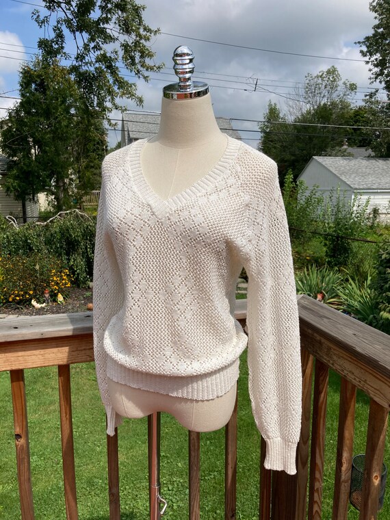 Vintage 70s Cream Loose Knit Sweater / 70s White … - image 6