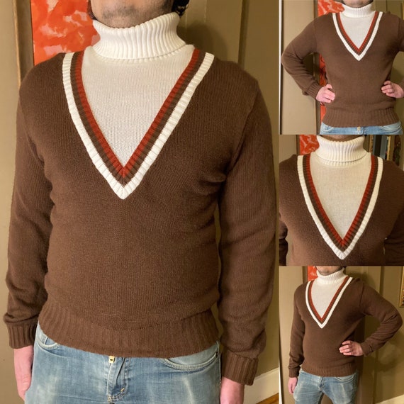 Vintage 60s Beeline Fashions Brown Turtleneck Swea