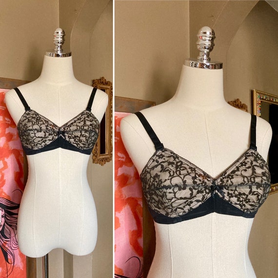 DEADSTOCK Vintage 60s Sexy Black Lace Illusion Maidenform Bra / Vintage  Black Lace Bra / Vintage Black Lace Bra / Vintage 34A Bullet Bra 