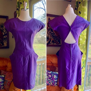 Vintage 80s Purple Leather Bodycon Dress / Vintage St. Gillian by Kay Unger Purple Leather Dress / Vintage 80s Purple Leather Dress