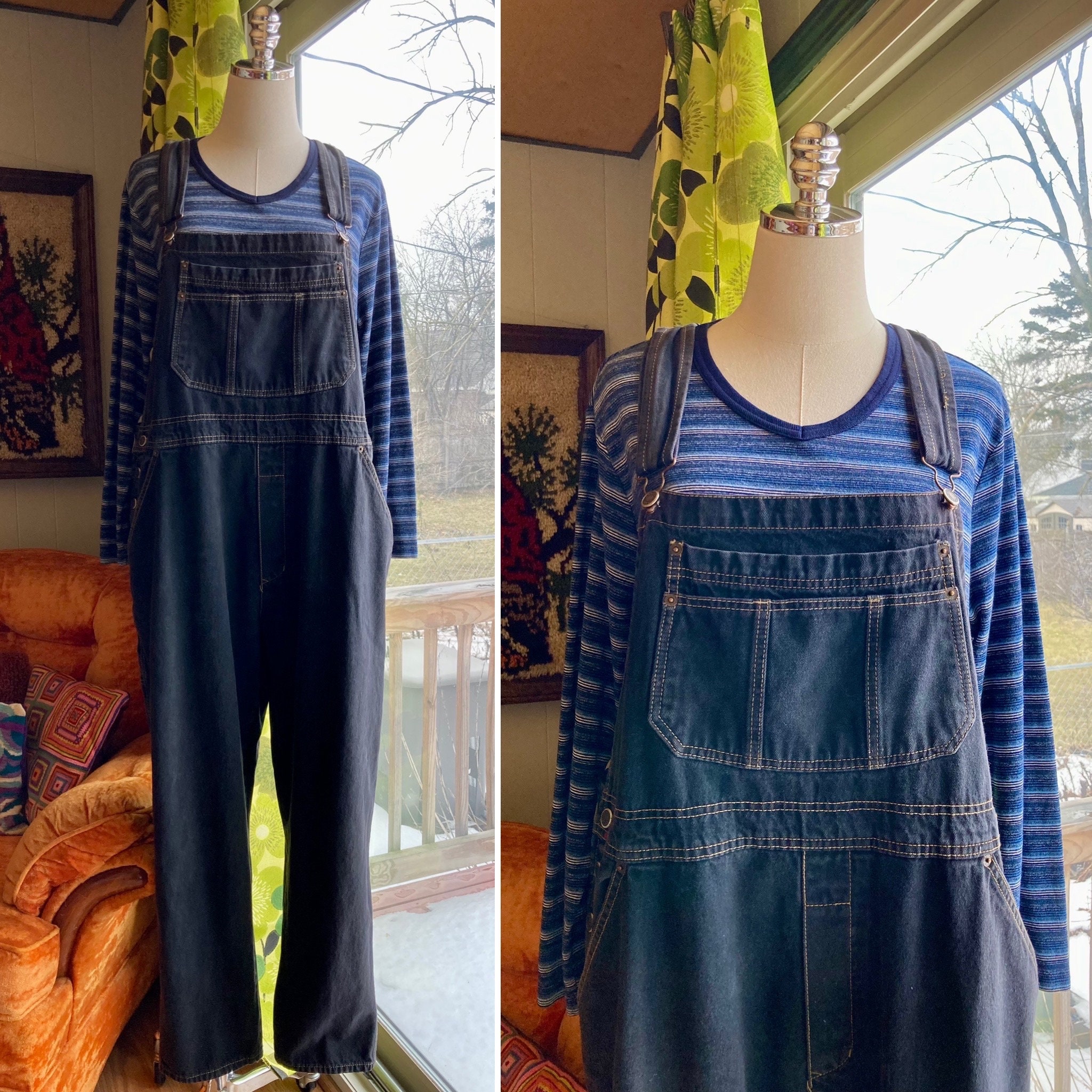 Salopette noire délavée vintage des années 90 / salopette