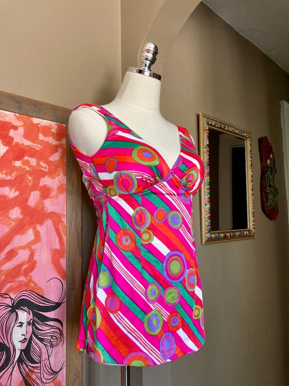 Vintage 60s/70s Ultra Mod Psychedelic Op Art Pink… - image 7