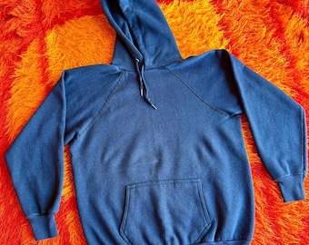 Vintage 1970s 80s Navy Blue No Logo ZIPPER Hoodie Sweatshirt