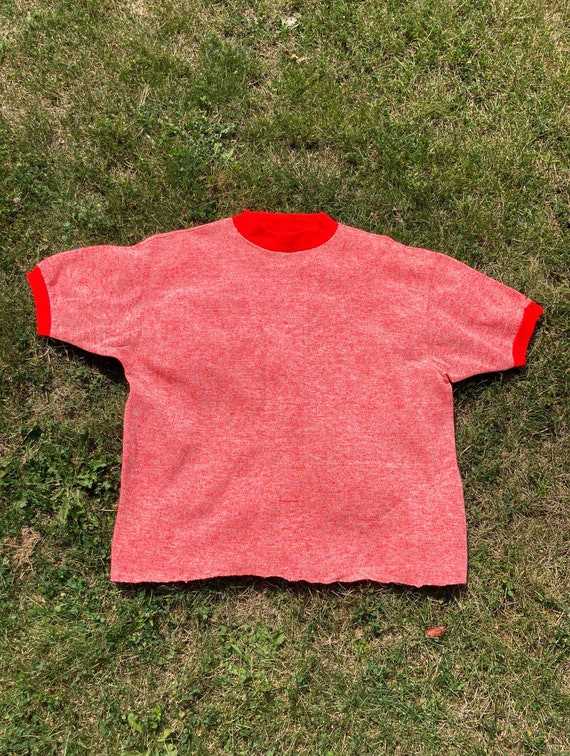 Vintage 60s Distressed Heather Red Short Sleeve P… - image 1