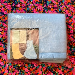 Vintage 70s Beacon Riviera Light Blue Acrylic & Nylon Blanket / Vintage Beacon Blanket / Vintage Blue Beacon Blanket