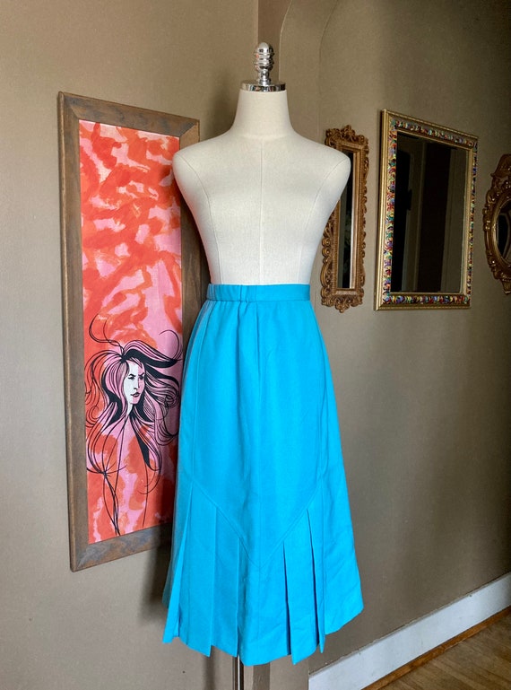 Vintage 70s Blue Pleated Midi Skirt / Vintage Blu… - image 4