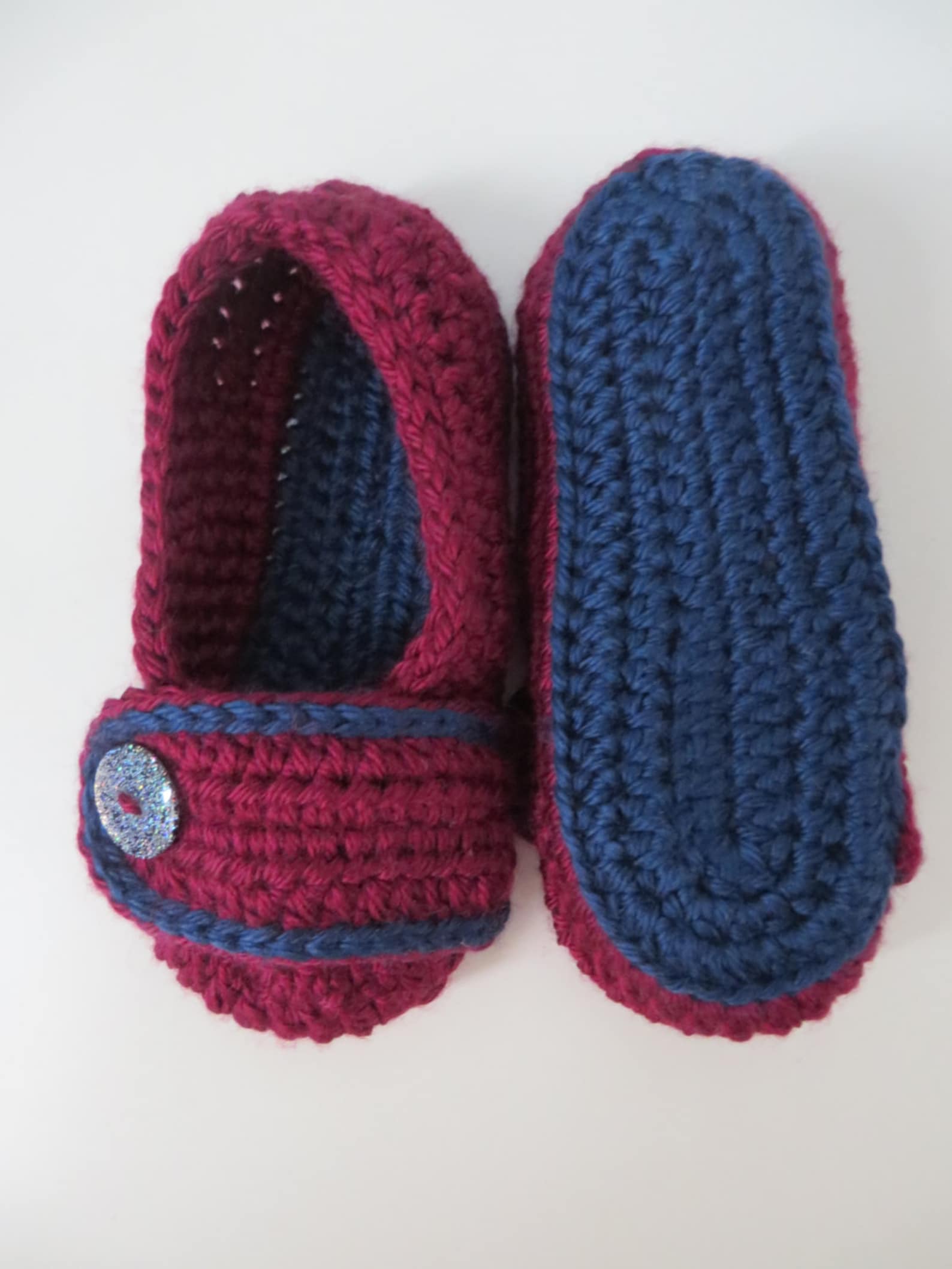 girls crocheted slip on slippers burgundy/navy colours 5.5 inch/14 cm sole ballet style soft slippers 2 years - 3 years preschoo girls crocheted slip on slippers burgundy/navy colours 5.5 inch/14 cm sole ballet style soft slippers 2 years - 3 years preschoo