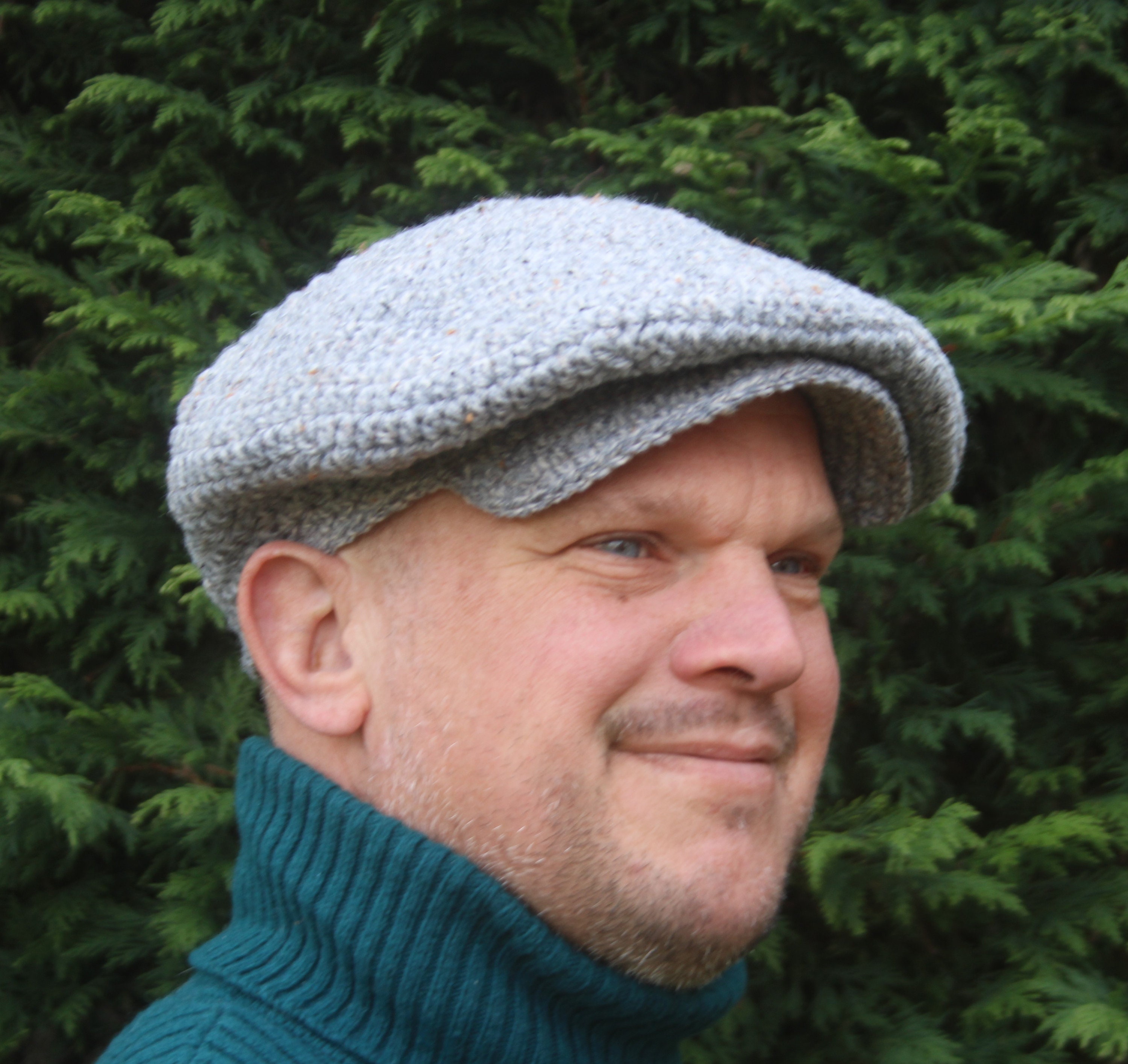 Crochet Newsboy Cap Grey Tweed Scally 