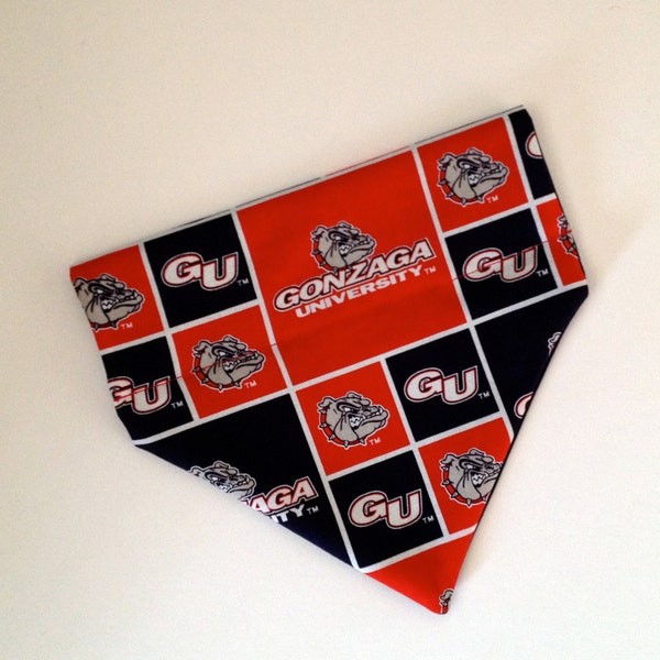 No-Tie, Slip Over Collar Dog Bandana, Gonzaga University, Classic Square Team Fabric (collar not included)